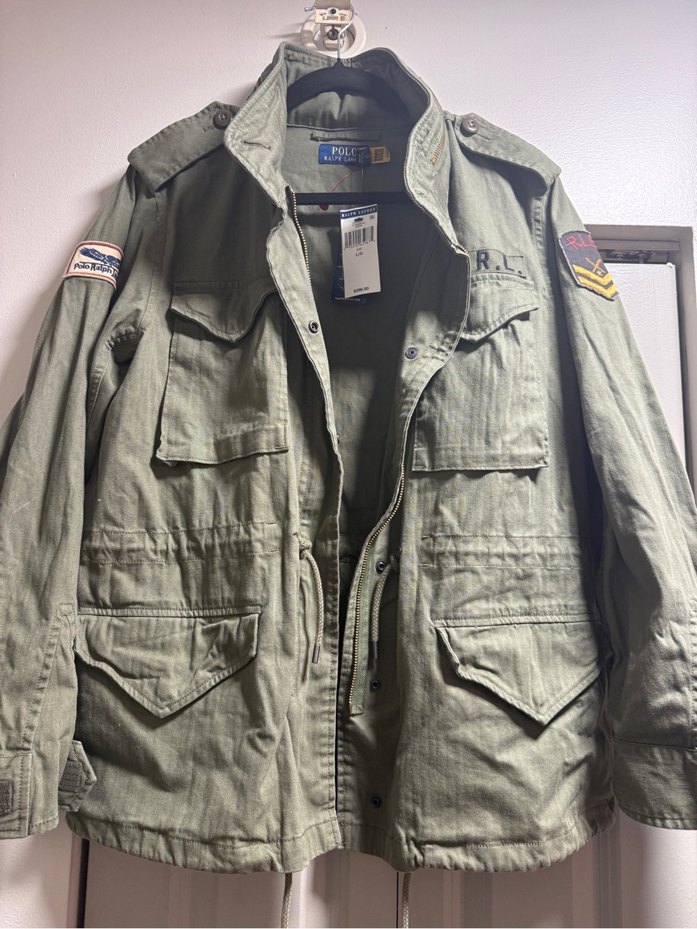 Polo by Ralph Lauren Olive Green Military Field Jacket with Patch Details
